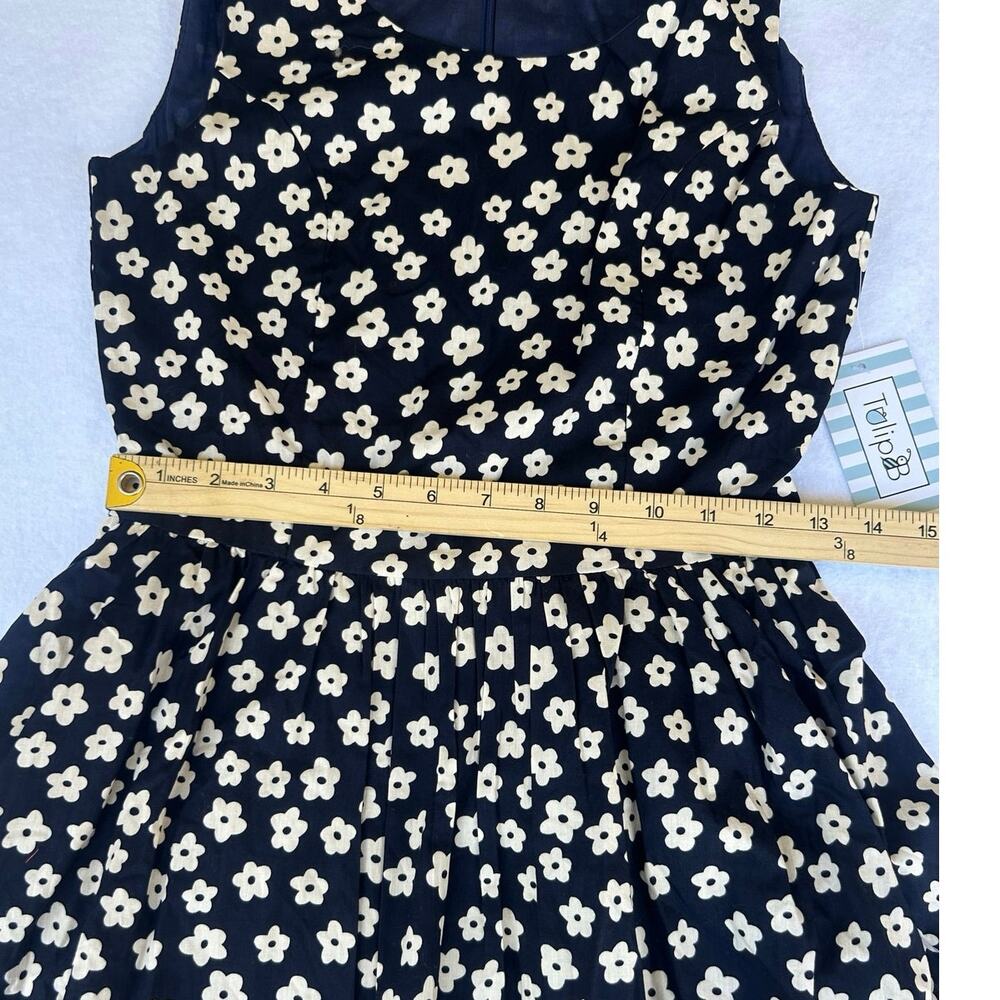 Tulip B Navy Floral Fit Flare Dress Small Cotton Sleeveless Skater - Picture 4 of 7